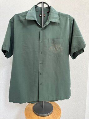 Centro Rayon Blend Camp Shirt Green Men’s Large Embroidered Pocket